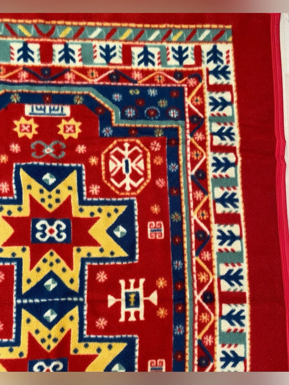 Vintage Revert Spain Red Reversible Geometric Fleece Throw Blanket